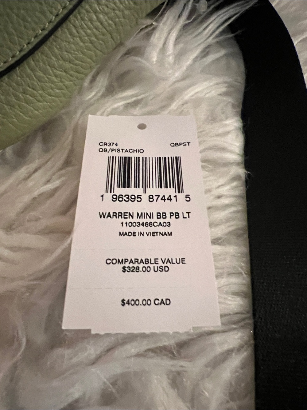 Coach Warren Mini BB Pistachio with Black Strap
